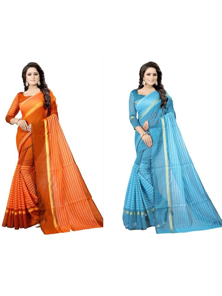     			Samai Cotton Silk Solid Saree With Blouse Piece - Multicolor5 ( Pack of 2 )