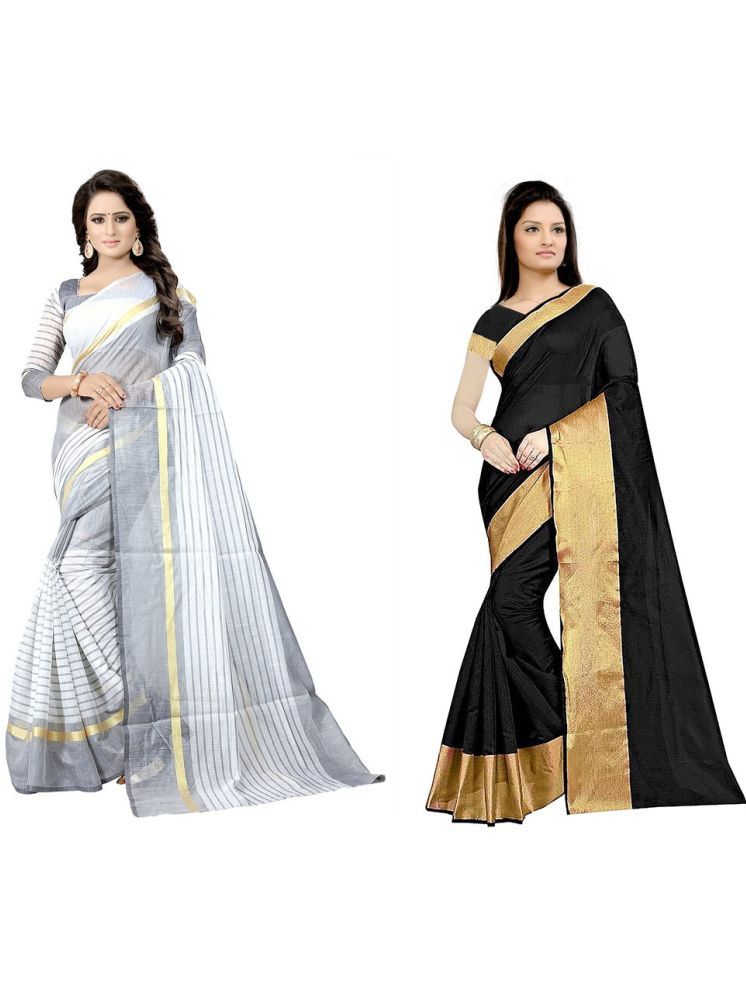     			Samai Cotton Silk Solid Saree With Blouse Piece - Multicolor9 ( Pack of 2 )