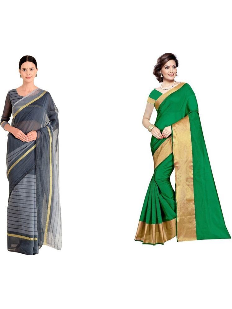     			Samai Cotton Silk Solid Saree With Blouse Piece - Multicolor1 ( Pack of 2 )