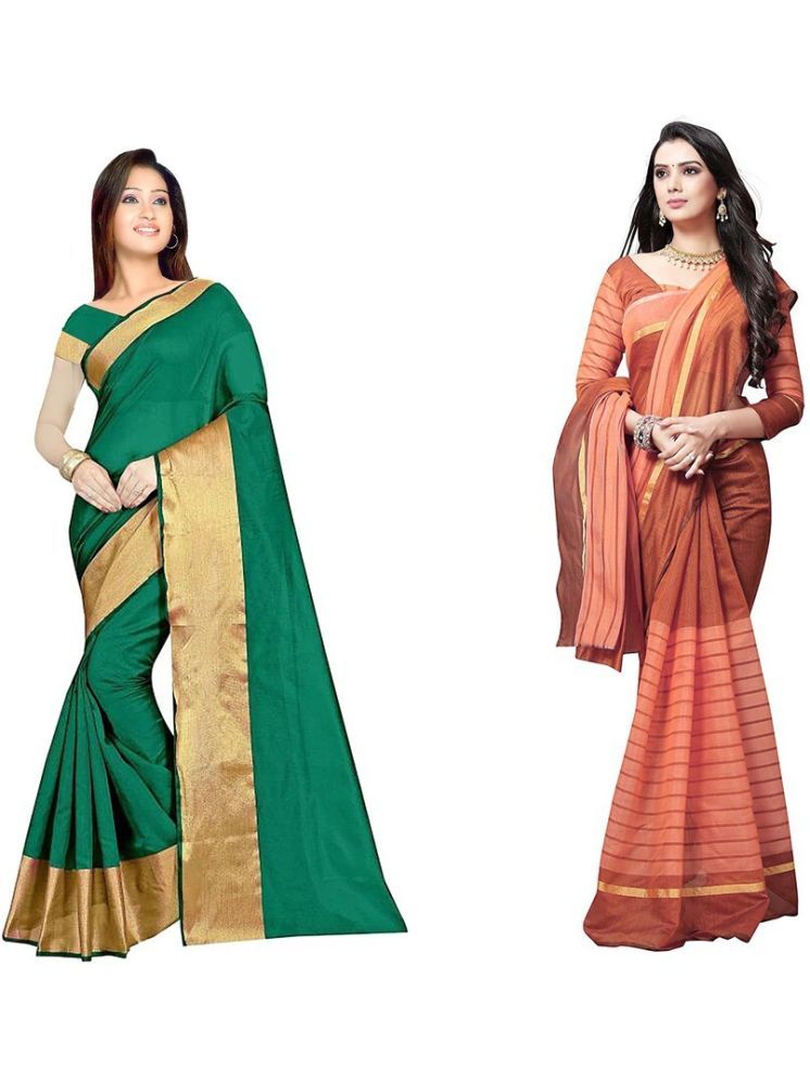     			Samai Cotton Silk Solid Saree With Blouse Piece - Multicolor ( Pack of 2 )