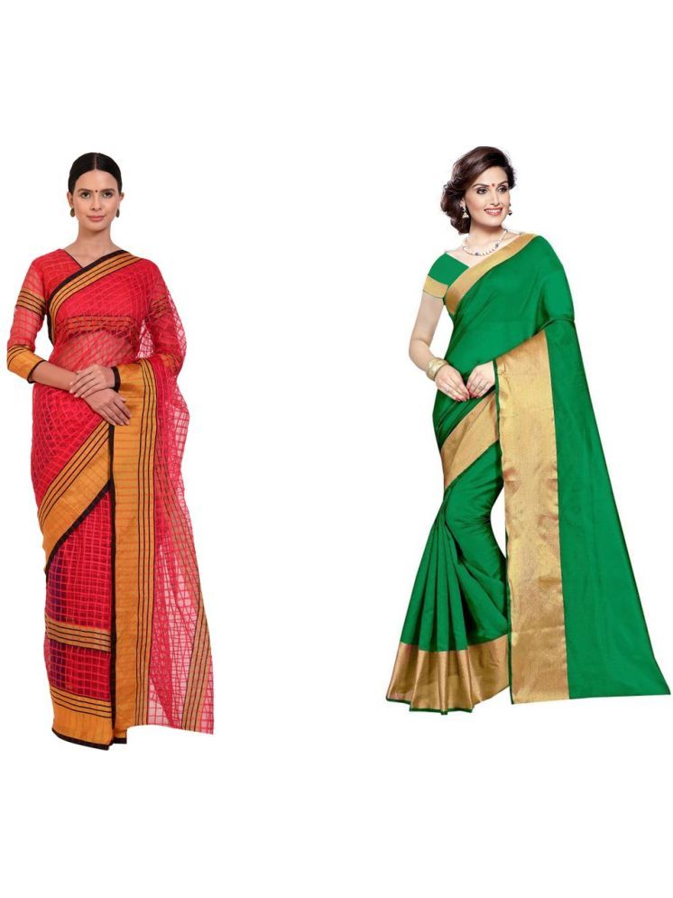     			Samai Cotton Silk Solid Saree With Blouse Piece - Multicolor5 ( Pack of 2 )