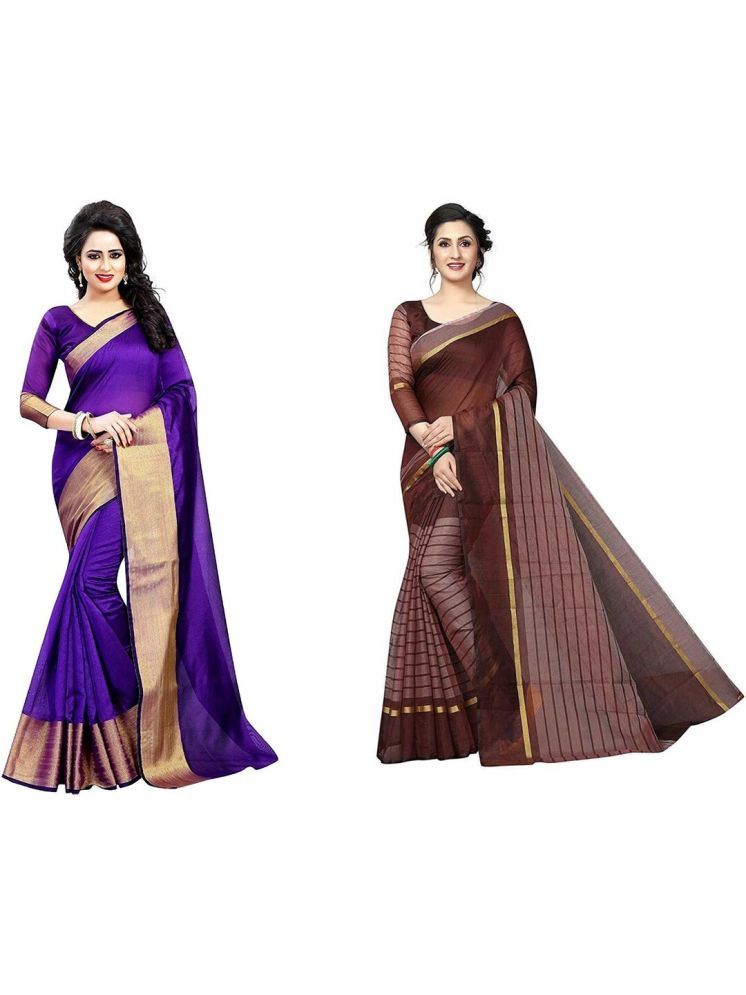     			Samai Cotton Silk Solid Saree With Blouse Piece - Multicolor2 ( Pack of 2 )