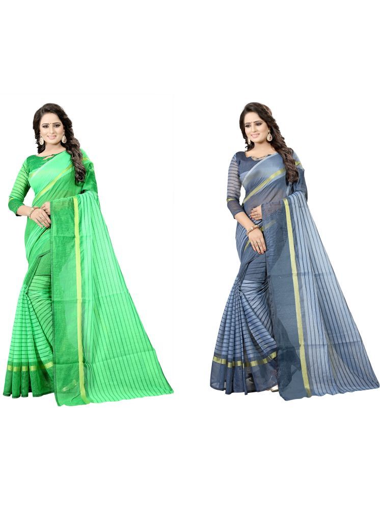     			Samai Cotton Silk Solid Saree With Blouse Piece - Multicolor3 ( Pack of 2 )