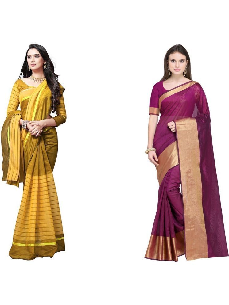     			Samai Cotton Silk Solid Saree With Blouse Piece - Multicolor4 ( Pack of 2 )