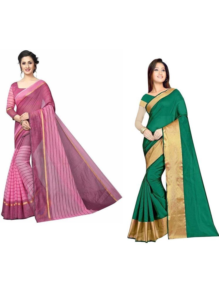     			Samai Cotton Silk Solid Saree With Blouse Piece - Multicolor ( Pack of 2 )