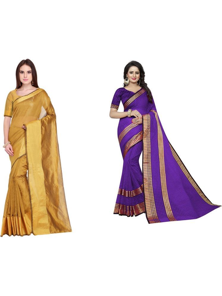     			Samai Cotton Silk Solid Saree With Blouse Piece - Multicolor3 ( Pack of 2 )