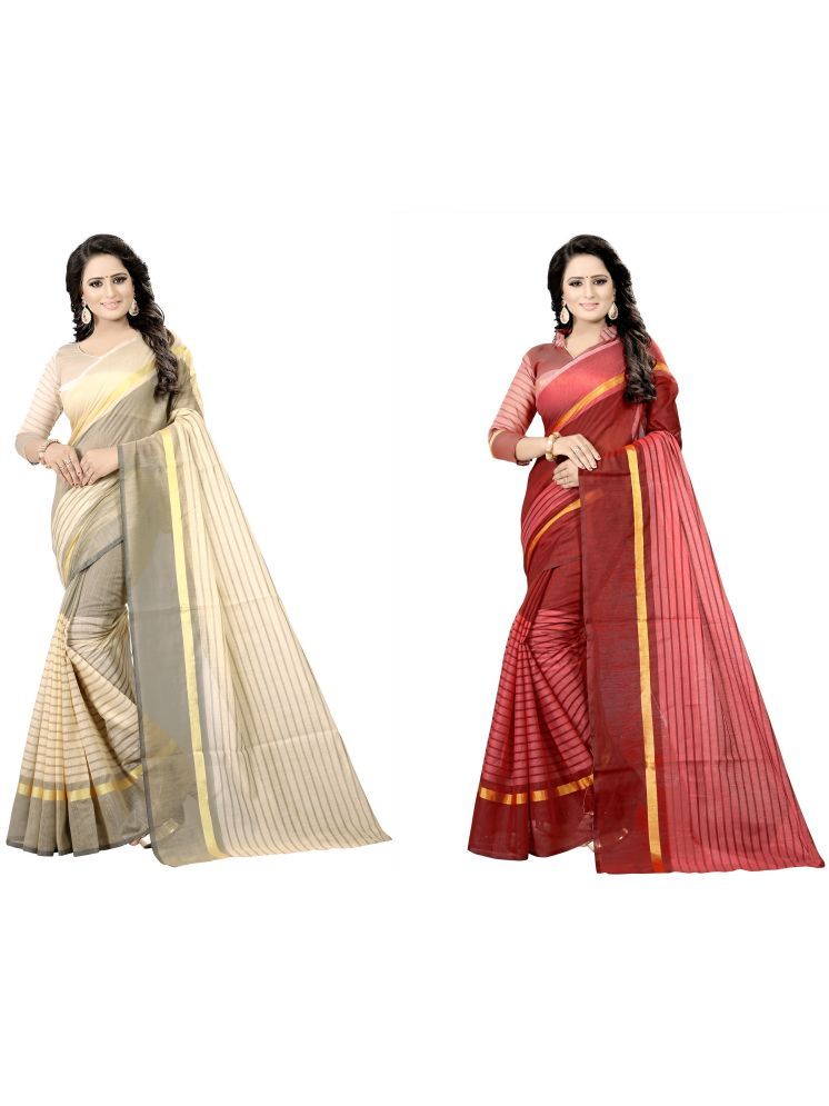     			Samai Cotton Silk Solid Saree With Blouse Piece - Multicolor ( Pack of 2 )