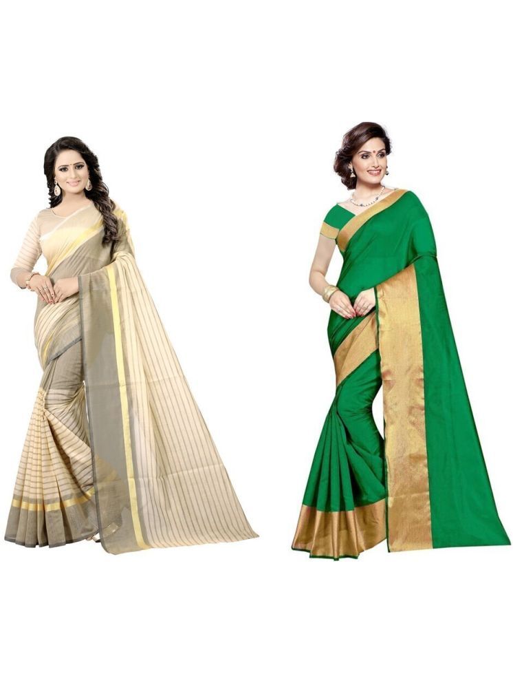     			Samai Cotton Silk Solid Saree With Blouse Piece - Multicolor7 ( Pack of 2 )