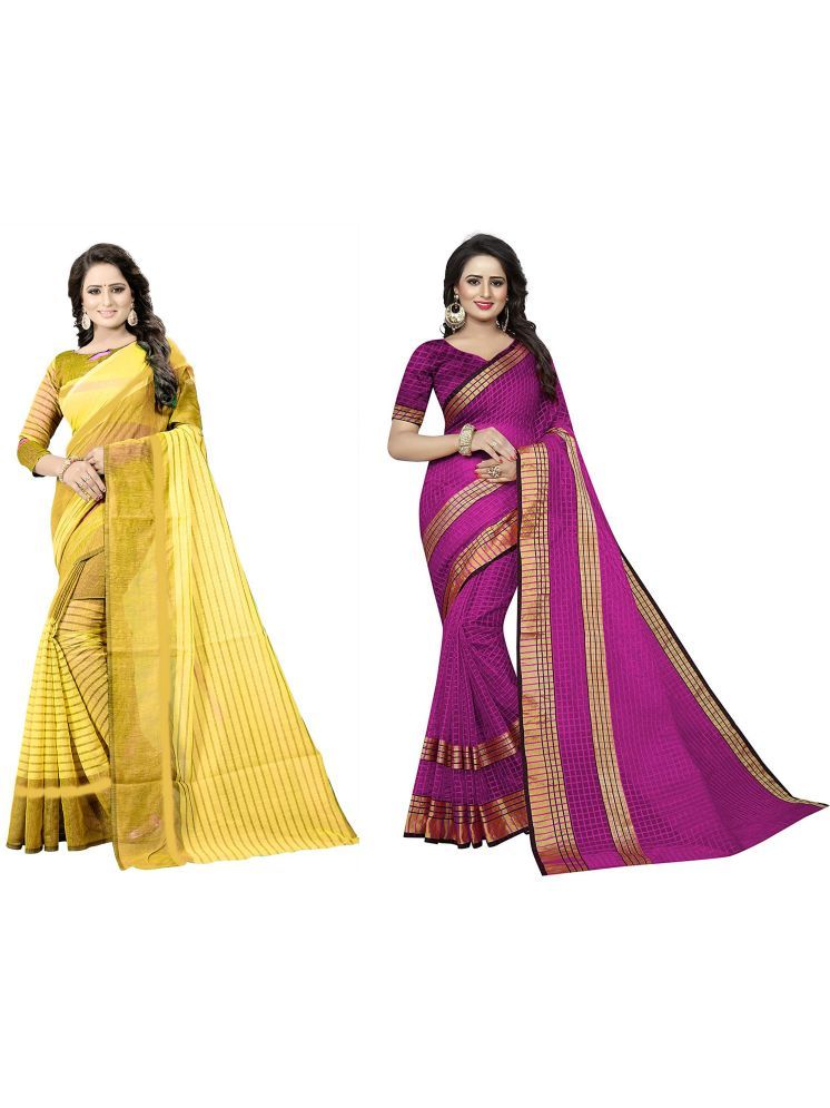     			Samai Cotton Silk Solid Saree With Blouse Piece - Multicolor10 ( Pack of 2 )