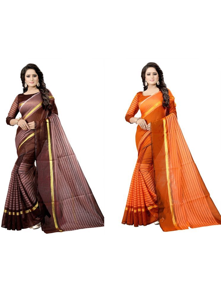     			Samai Cotton Silk Solid Saree With Blouse Piece - Multicolor1 ( Pack of 2 )