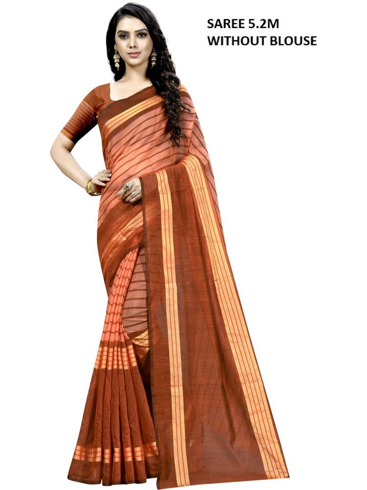     			Samai Cotton Silk Solid Saree With Blouse Piece - Orange ( Pack of 1 )