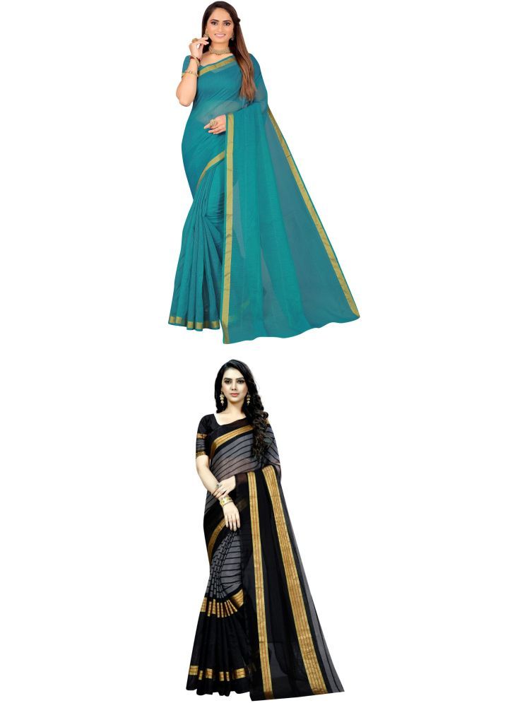     			Samai Cotton Silk Solid Saree With Blouse Piece - Multicolor3 ( Pack of 2 )