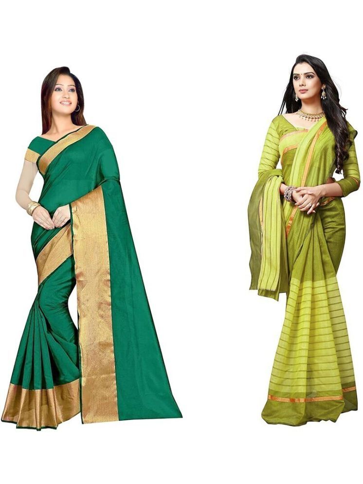     			Samai Cotton Silk Solid Saree With Blouse Piece - Multicolor2 ( Pack of 2 )