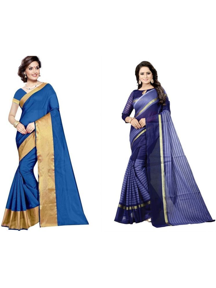     			Samai Cotton Silk Solid Saree With Blouse Piece - Multicolor3 ( Pack of 2 )