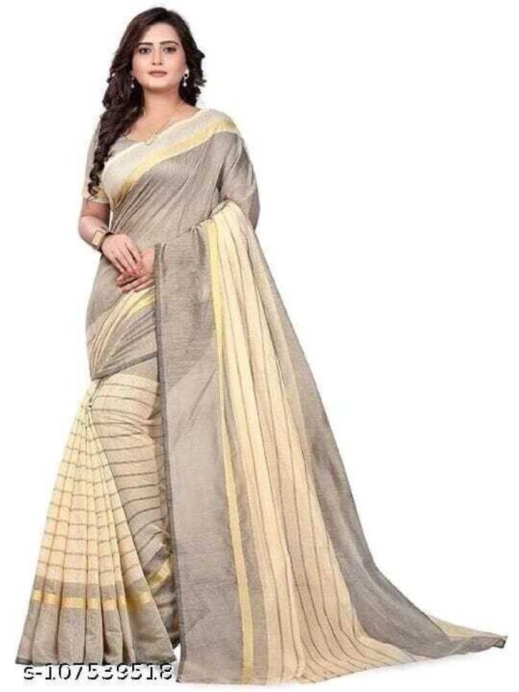     			Samai Cotton Silk Striped Saree With Blouse Piece - Beige ( Pack of 1 )