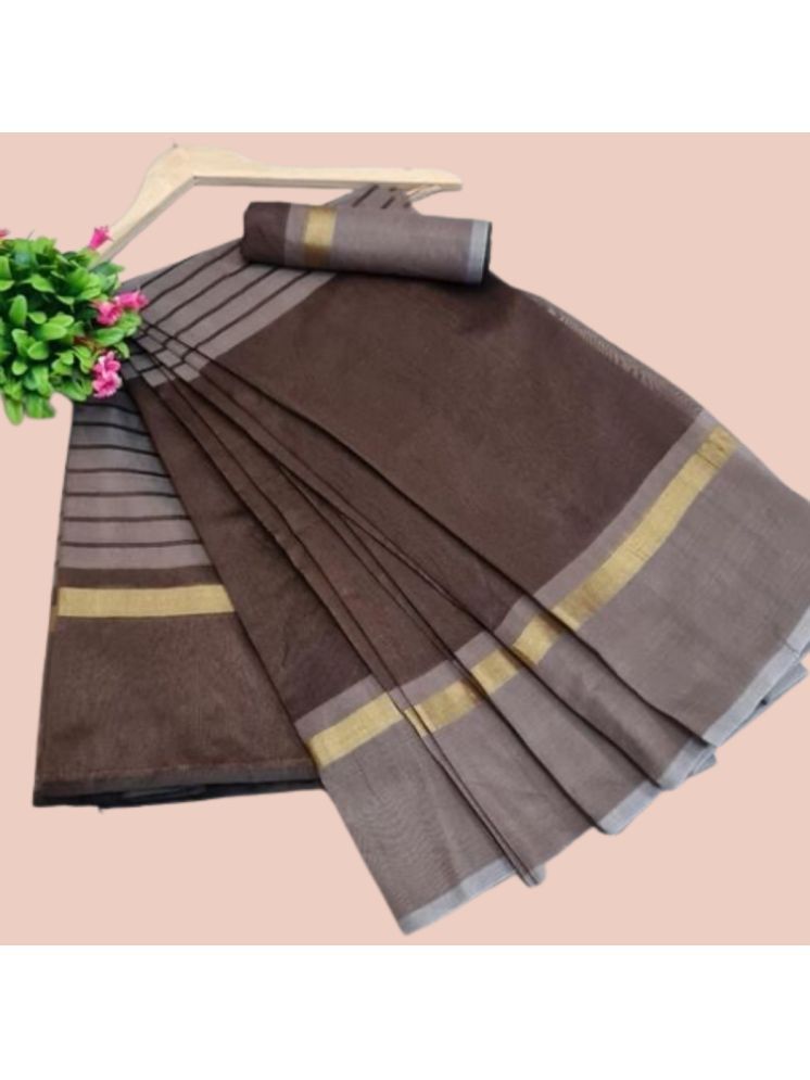     			Samai Cotton Silk Striped Saree With Blouse Piece - Brown ( Pack of 1 )