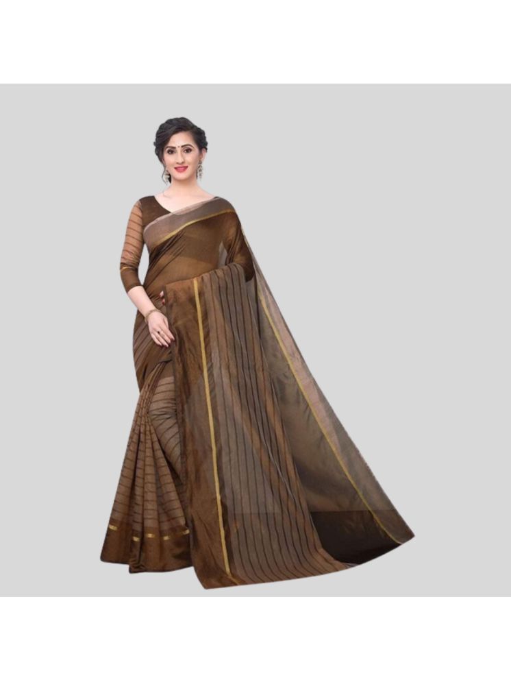     			Samai Cotton Silk Striped Saree With Blouse Piece - Camel ( Pack of 1 )