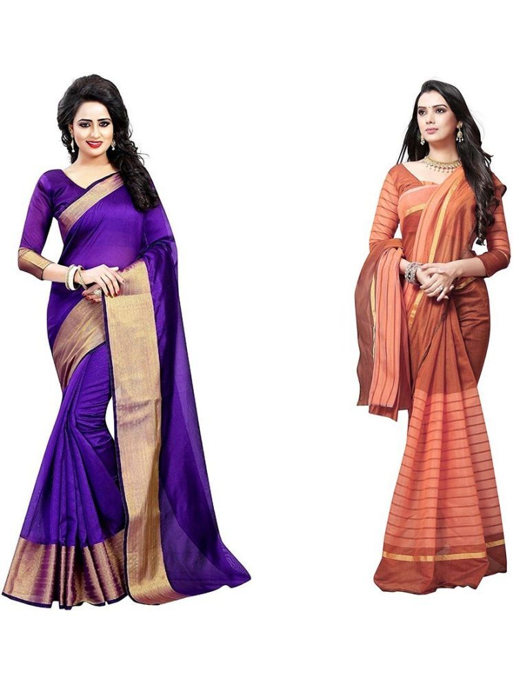     			Samai Cotton Silk Striped Saree With Blouse Piece - Multicolor8 ( Pack of 2 )