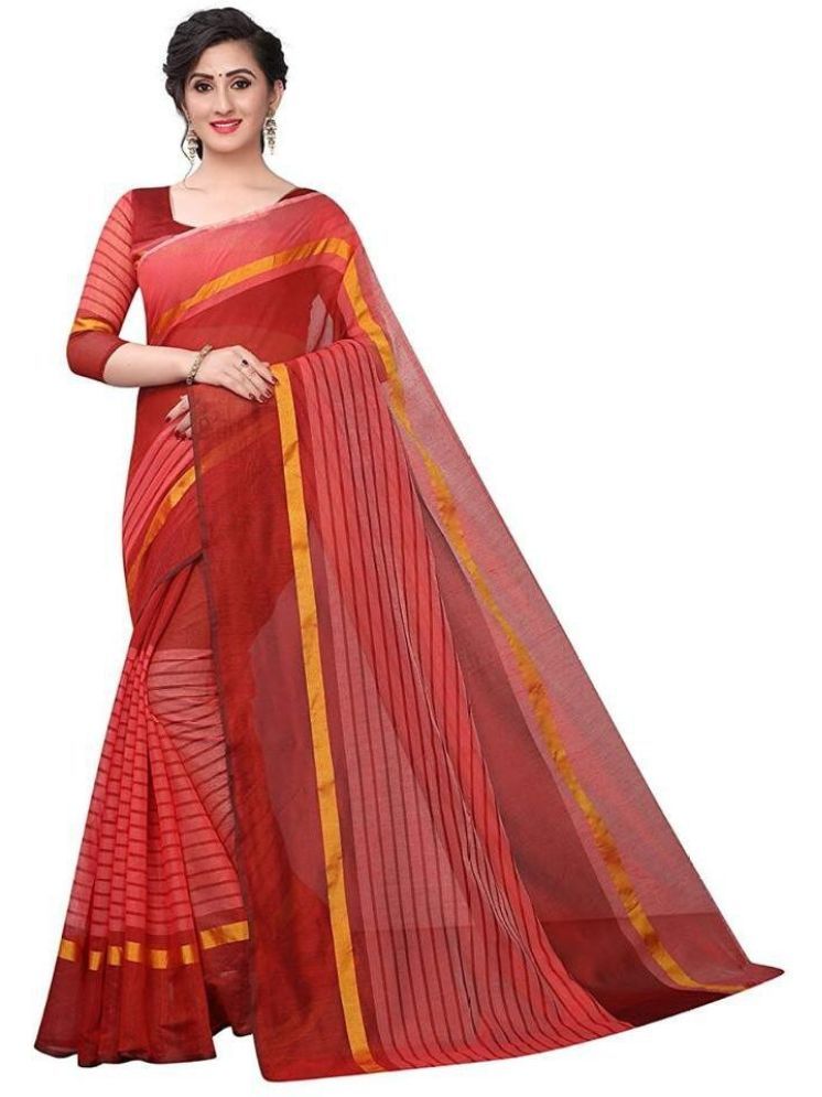     			Samai Cotton Silk Striped Saree With Blouse Piece - Maroon ( Pack of 1 )