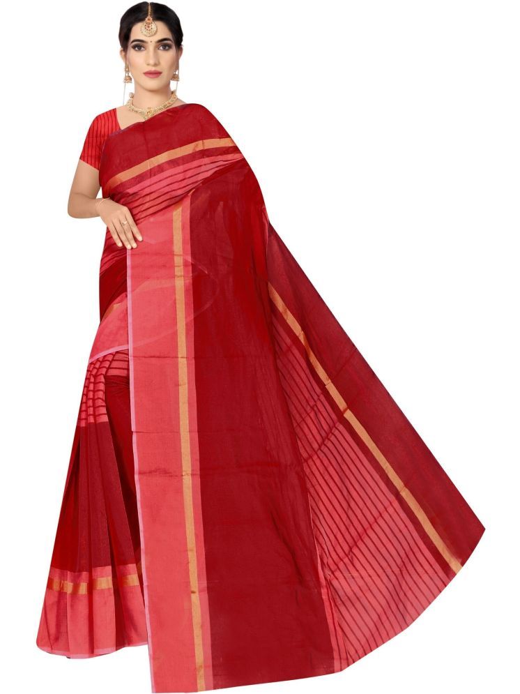     			Samai Cotton Silk Striped Saree With Blouse Piece - Red ( Pack of 1 )