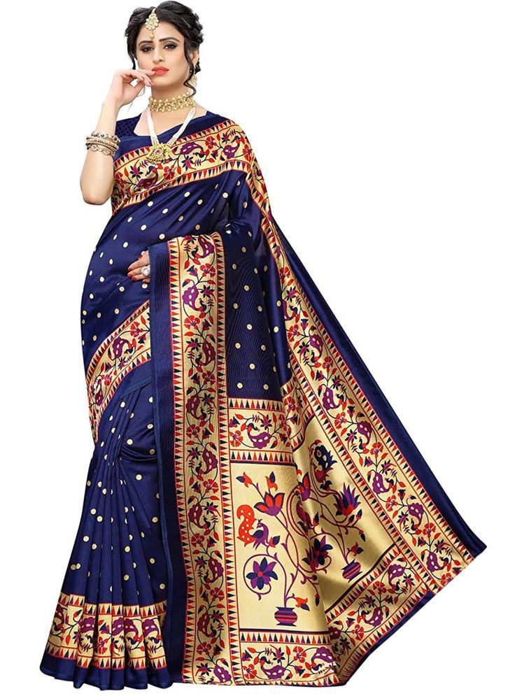     			Samai Cotton Silk Woven Saree With Blouse Piece - Navy Blue ( Pack of 1 )