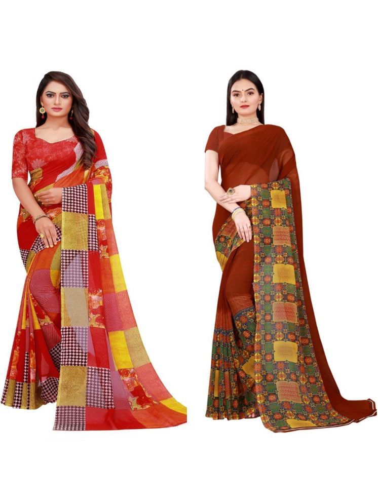     			Samai Georgette Printed Saree With Blouse Piece - Multicolor8 ( Pack of 2 )