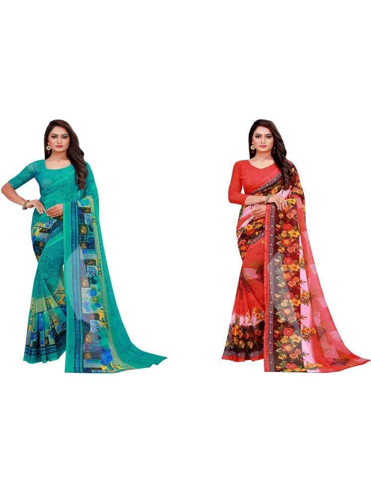     			Samai Georgette Printed Saree With Blouse Piece - Multicolor3 ( Pack of 2 )