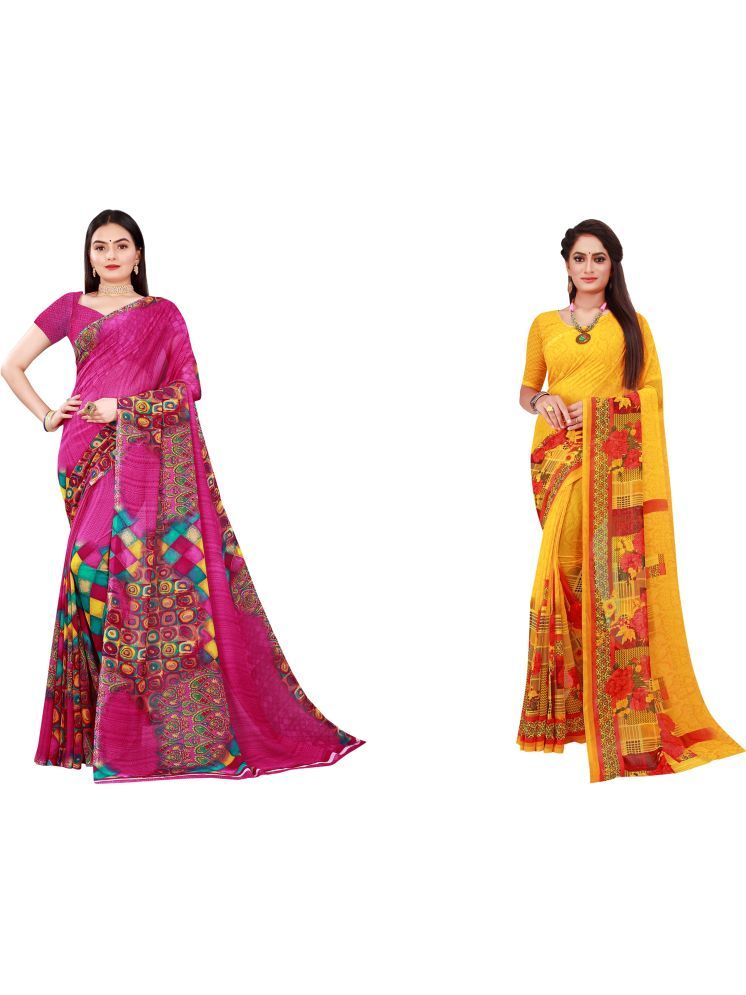     			Samai Georgette Printed Saree With Blouse Piece - Multicolor2 ( Pack of 2 )