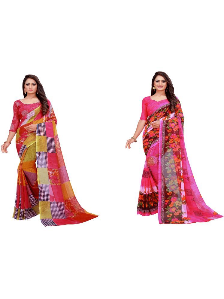     			Samai Georgette Printed Saree With Blouse Piece - Multicolor6 ( Pack of 2 )