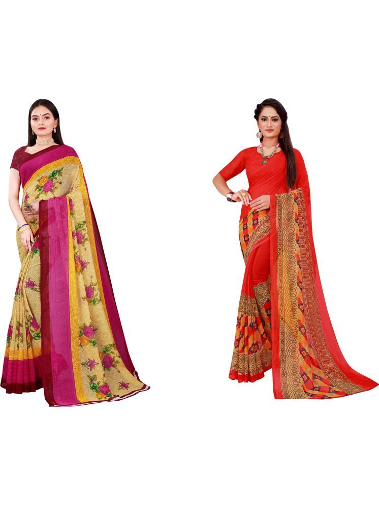     			Samai Georgette Printed Saree With Blouse Piece - Multicolor2 ( Pack of 2 )