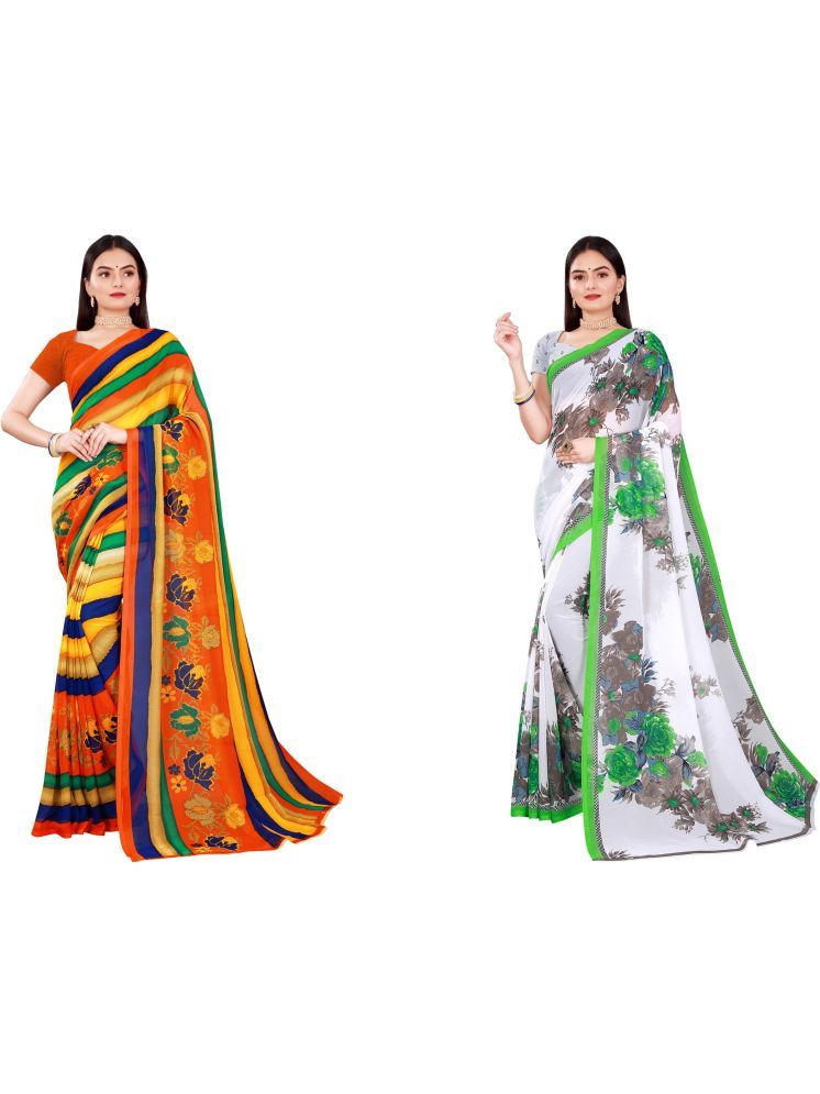     			Samai Georgette Printed Saree With Blouse Piece - Multicolor1 ( Pack of 2 )