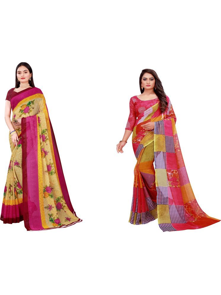     			Samai Georgette Printed Saree With Blouse Piece - Multicolor5 ( Pack of 2 )