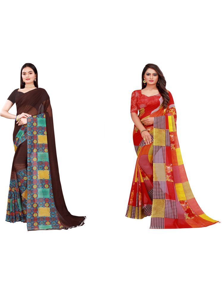     			Samai Georgette Printed Saree With Blouse Piece - Multicolor3 ( Pack of 2 )