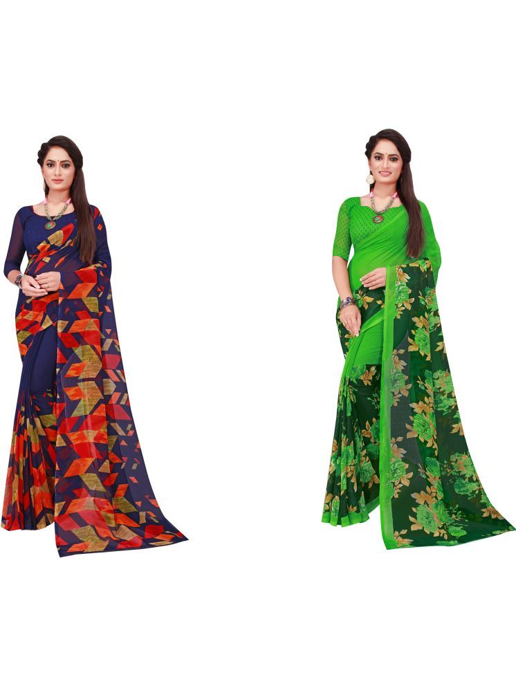     			Samai Georgette Printed Saree With Blouse Piece - Multicolor5 ( Pack of 2 )