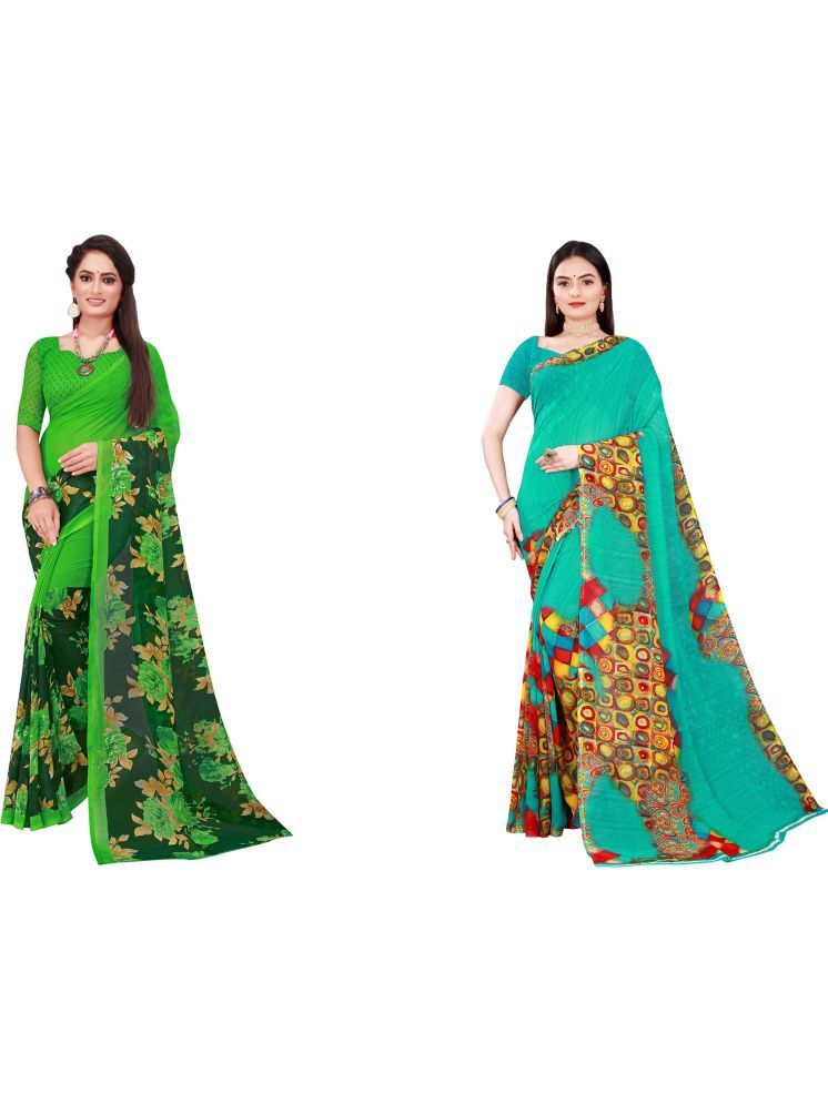     			Samai Georgette Printed Saree With Blouse Piece - Multicolor7 ( Pack of 2 )