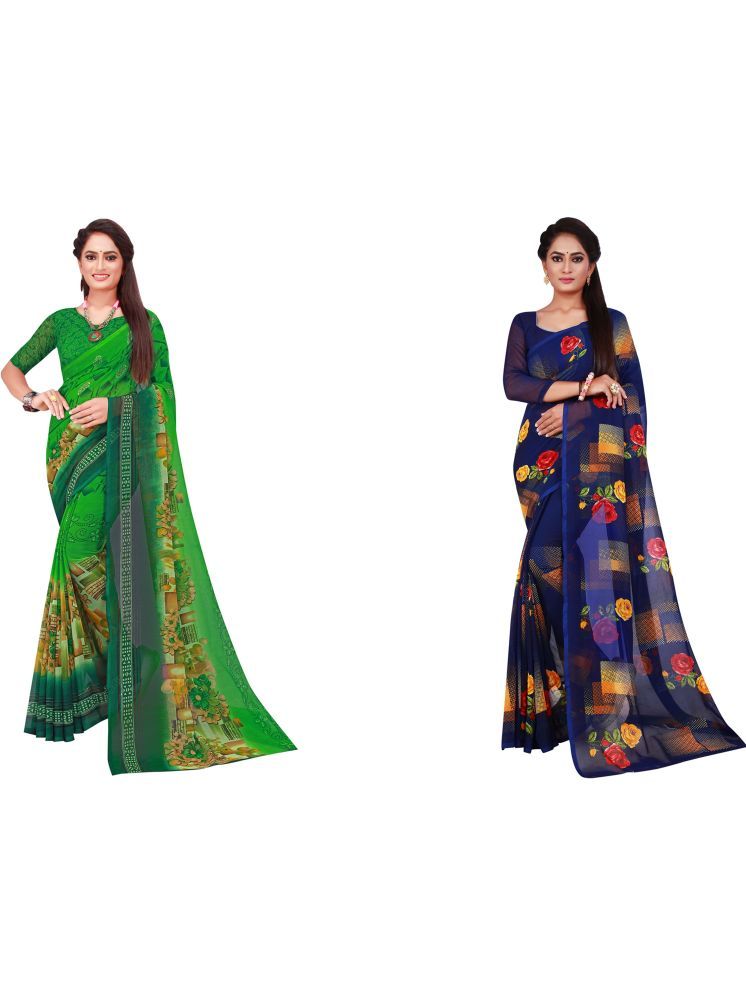     			Samai Georgette Printed Saree With Blouse Piece - Multicolor ( Pack of 2 )