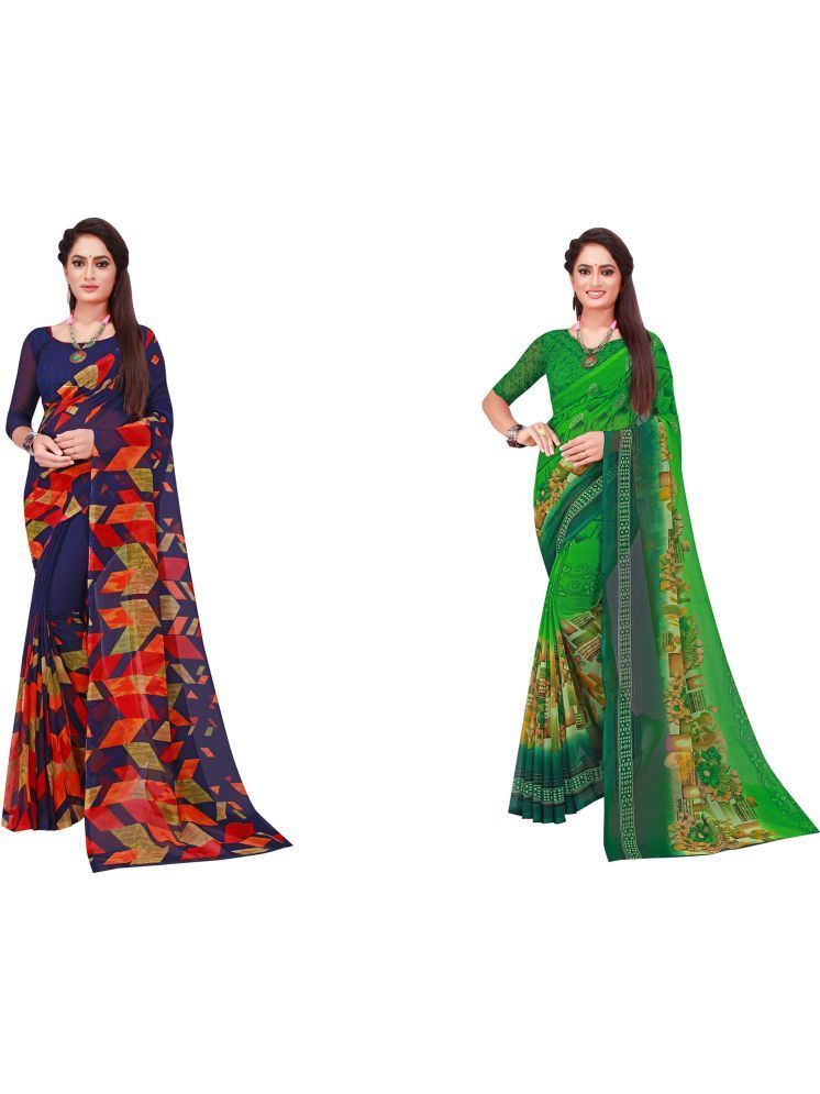     			Samai Georgette Printed Saree With Blouse Piece - Multicolor3 ( Pack of 2 )