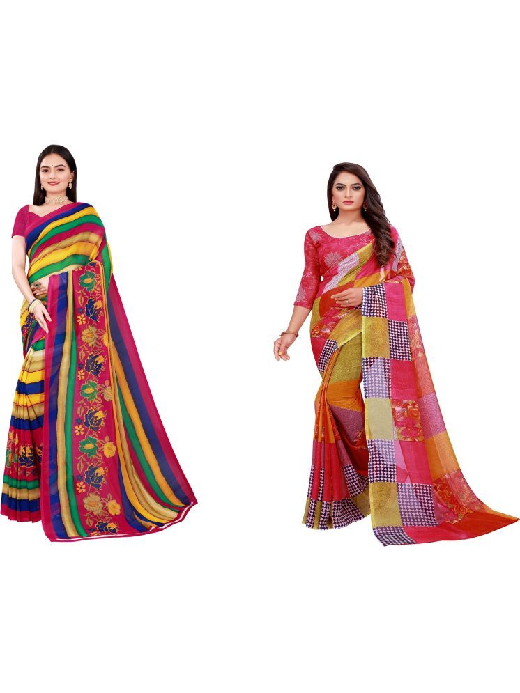     			Samai Georgette Printed Saree With Blouse Piece - Multicolor6 ( Pack of 2 )