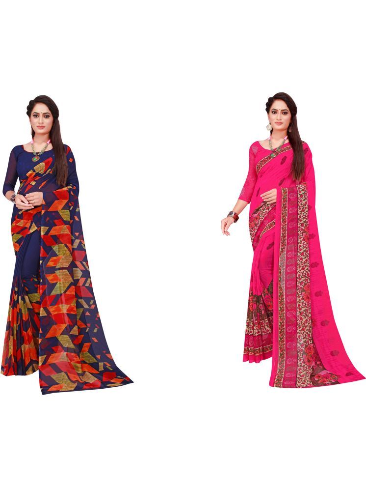     			Samai Georgette Printed Saree With Blouse Piece - Multicolor4 ( Pack of 2 )