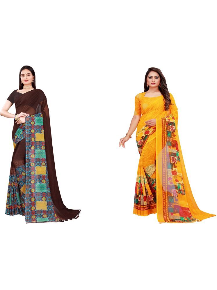     			Samai Georgette Printed Saree With Blouse Piece - Multicolor ( Pack of 2 )