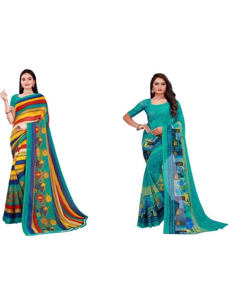     			Samai Georgette Printed Saree With Blouse Piece - Multicolor4 ( Pack of 2 )