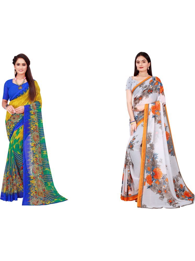     			Samai Georgette Printed Saree With Blouse Piece - Multicolor3 ( Pack of 2 )