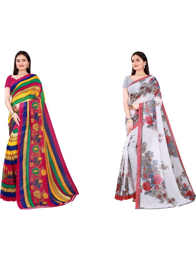     			Samai Georgette Printed Saree With Blouse Piece - Multicolor3 ( Pack of 2 )