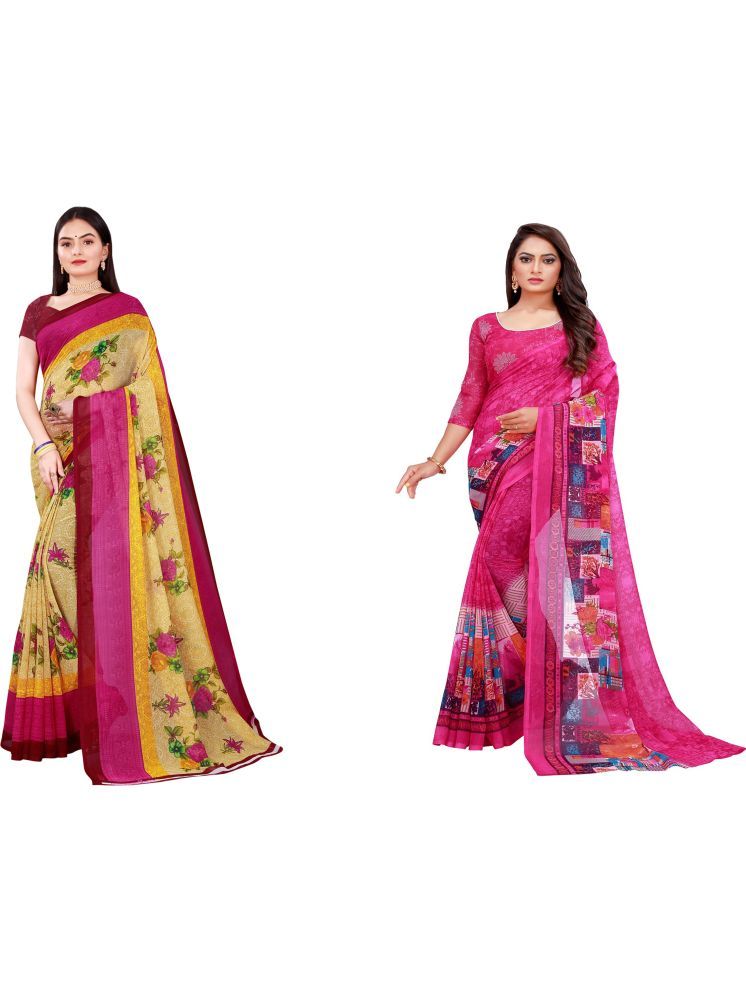     			Samai Georgette Printed Saree With Blouse Piece - Multicolor5 ( Pack of 2 )