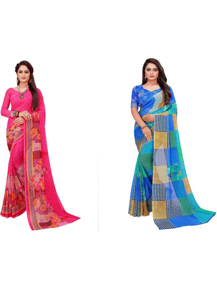     			Samai Georgette Printed Saree With Blouse Piece - Multicolor1 ( Pack of 2 )