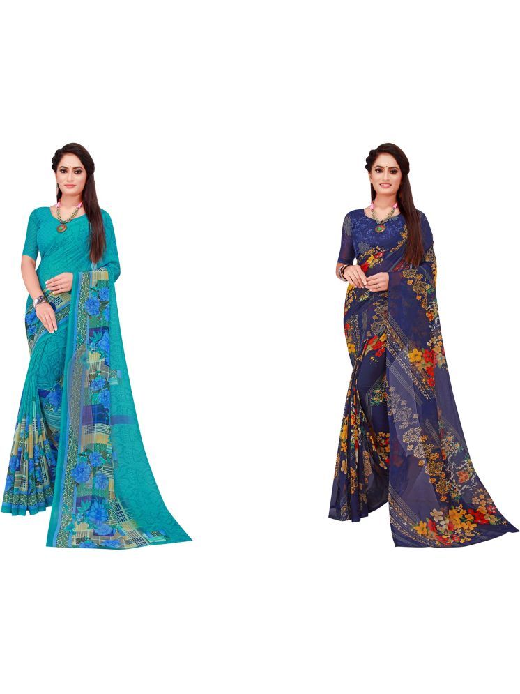     			Samai Georgette Printed Saree With Blouse Piece - Multicolor5 ( Pack of 2 )