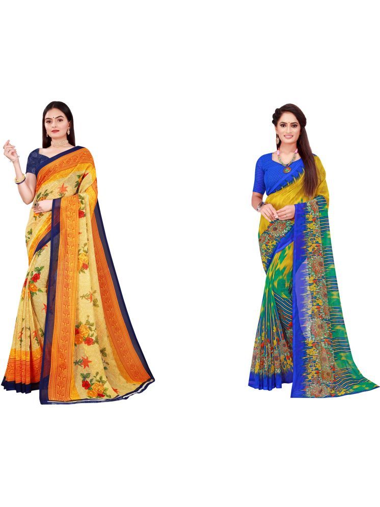     			Samai Georgette Printed Saree With Blouse Piece - Multicolor4 ( Pack of 2 )