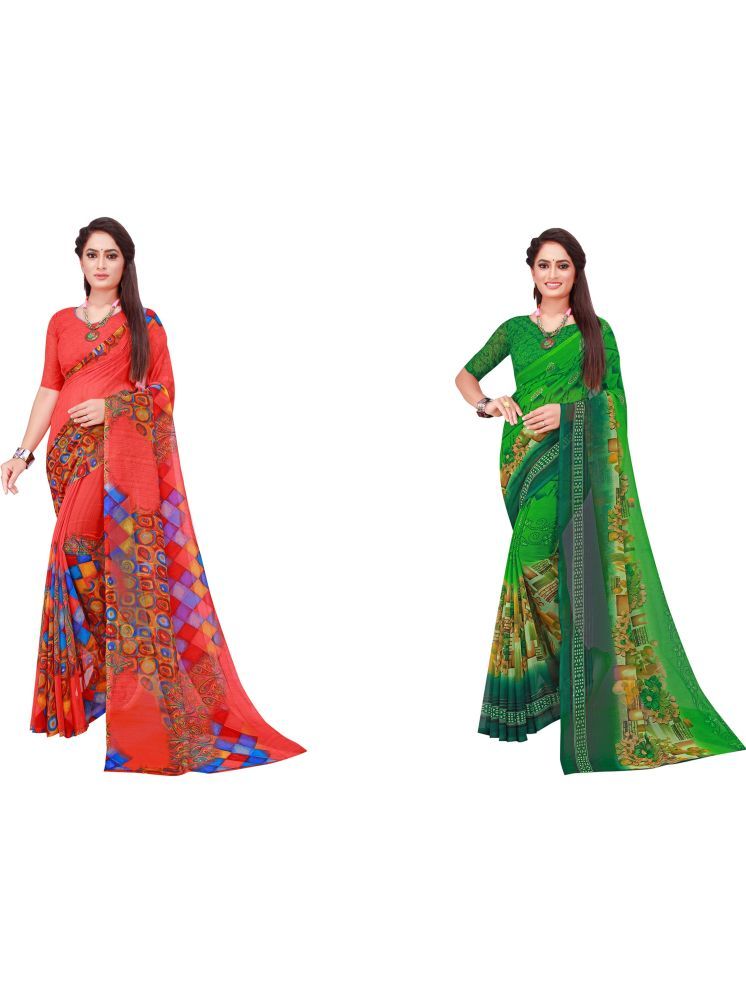     			Samai Georgette Printed Saree With Blouse Piece - Multicolor1 ( Pack of 2 )