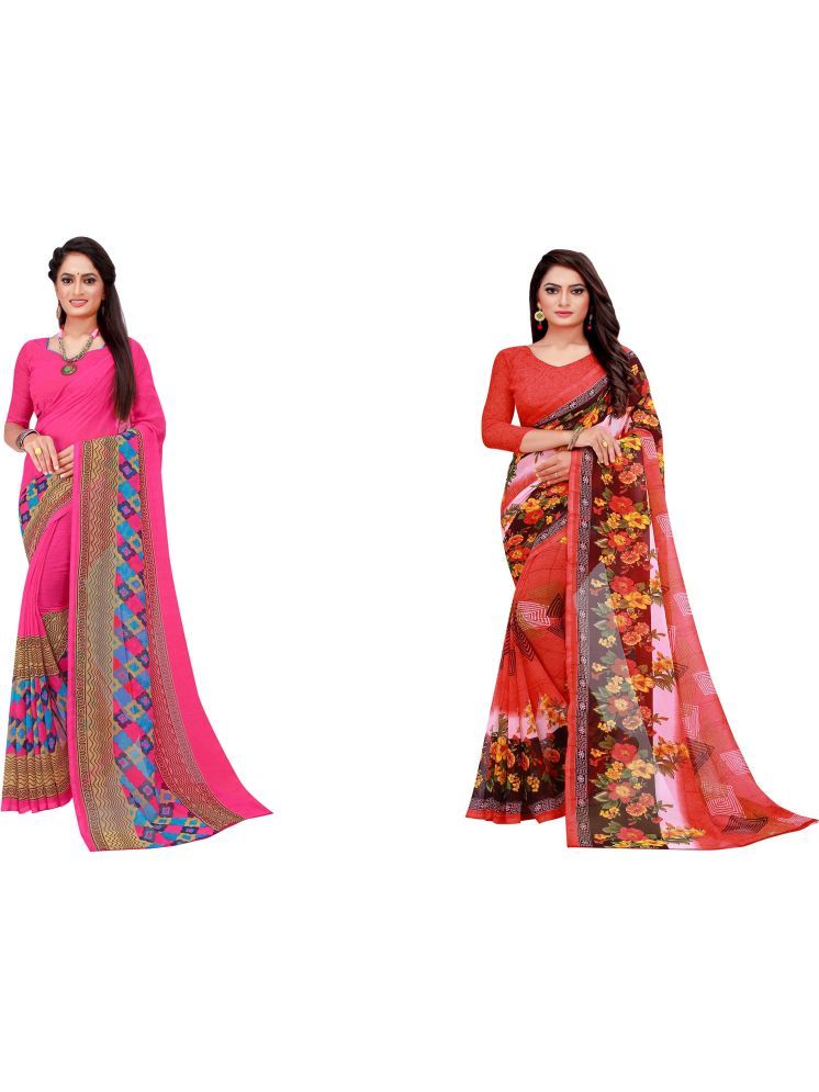     			Samai Georgette Printed Saree With Blouse Piece - Multicolor8 ( Pack of 2 )