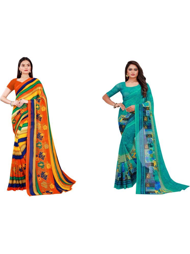     			Samai Georgette Printed Saree With Blouse Piece - Multicolor7 ( Pack of 2 )